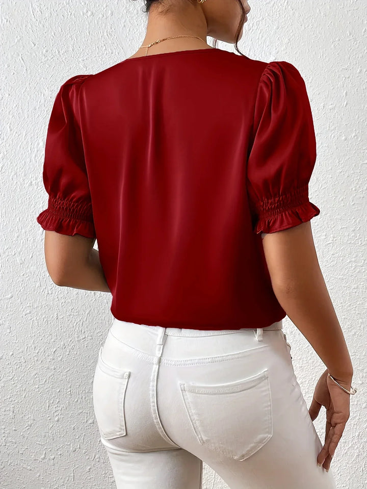 Abella – Elegante Bluse Mit V-Ausschnitt Und Puffärmeln