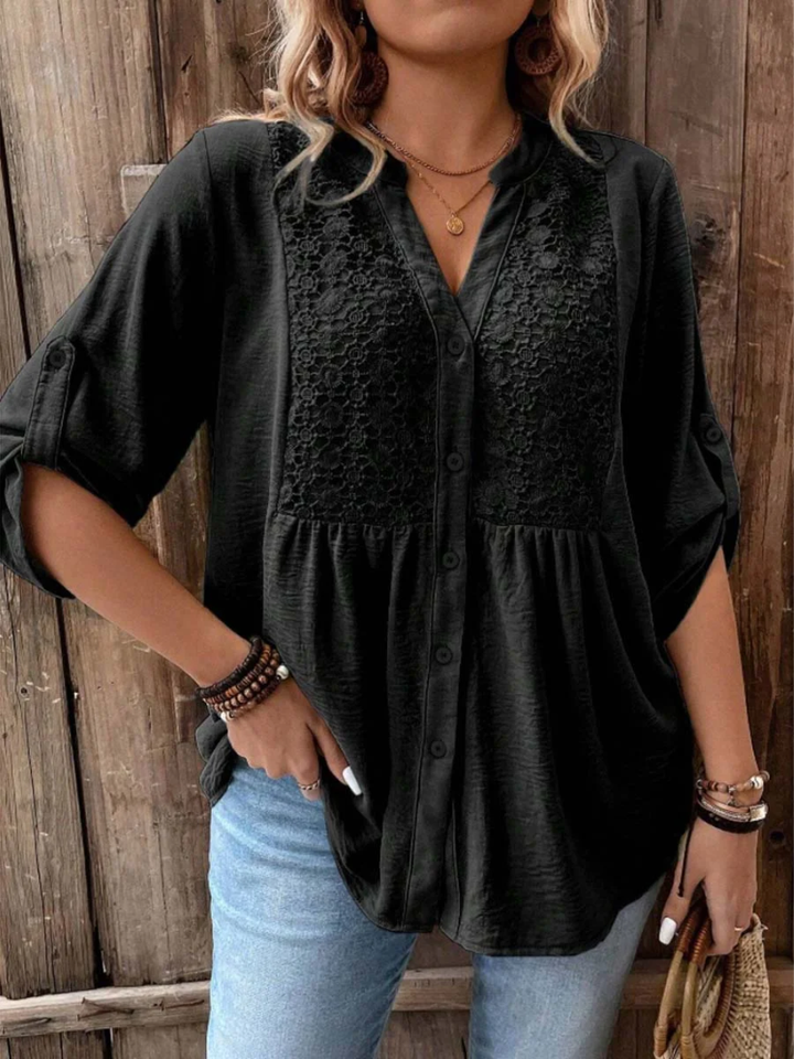 Darshani - Stylische Bluse mit V-Ausschnitt Und Knöpfen