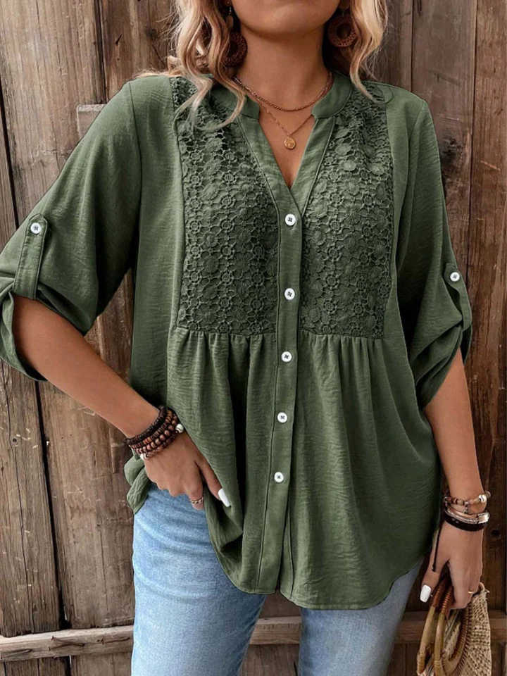 Darshani - Stylische Bluse mit V-Ausschnitt Und Knöpfen