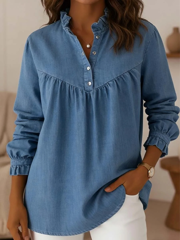 Aleska – Jeans Bluse Mit Knöpfen