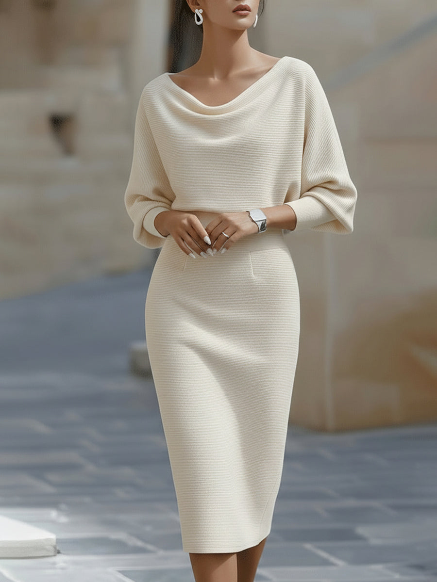 Amyy - Elegantes Midi Kleid Mit Langen Ärmeln