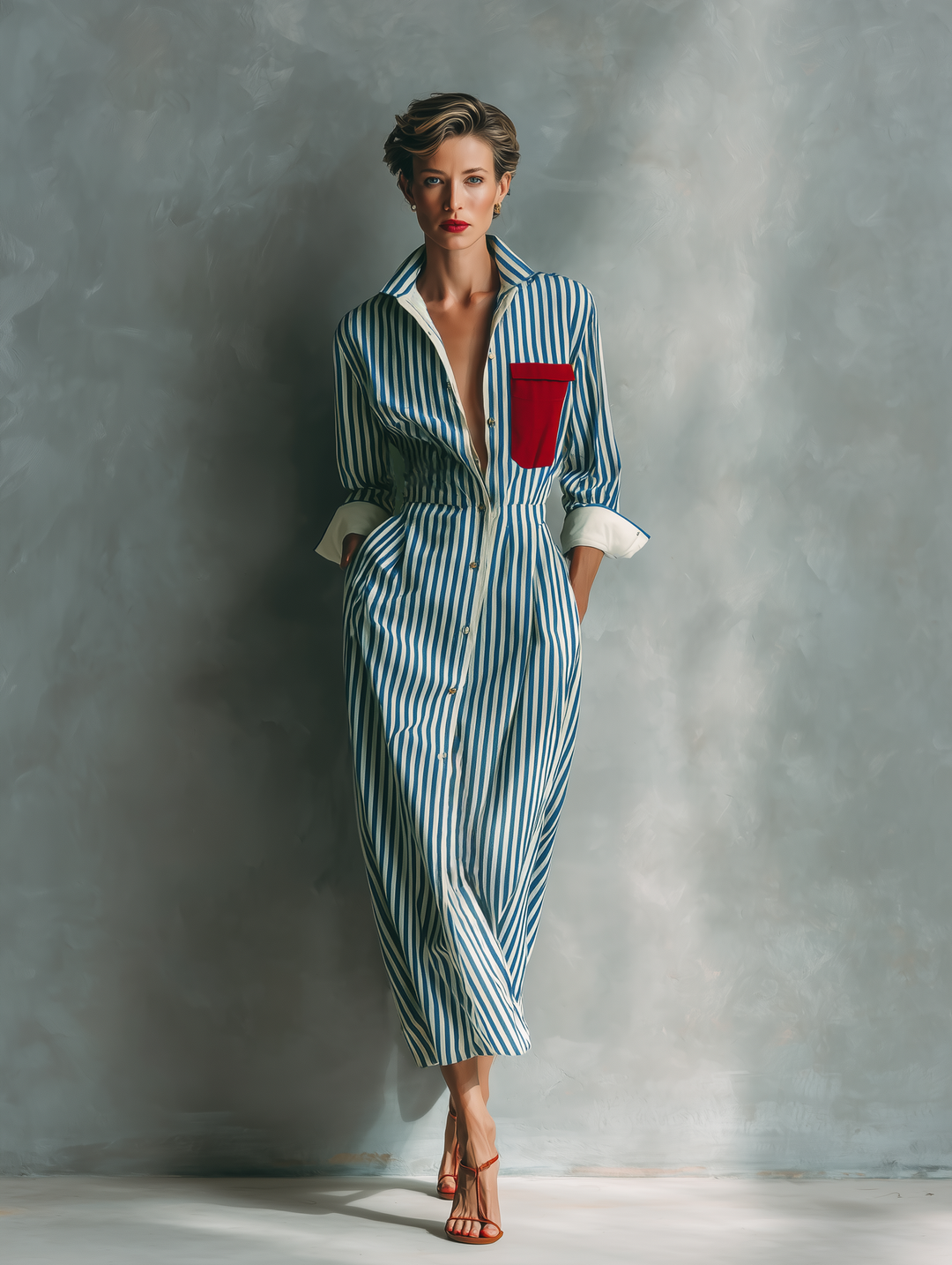 Makeda - Gestreiftes Hemdkleid Mit Brusttasche