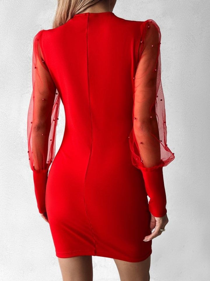 Yamato - Perlenbesticktes Plisseekleid Mit Tüllärmeln