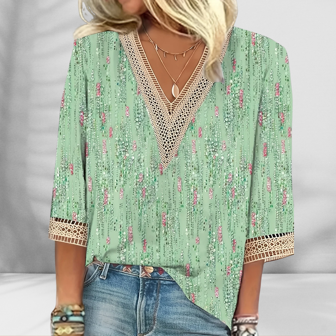 Maricela - Boho Bluse Mit Blumenmuster Und Langen Ärmeln