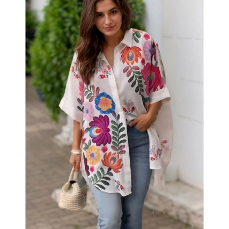 Rossella – Elegantes Hemd Mit Blumen Drucken