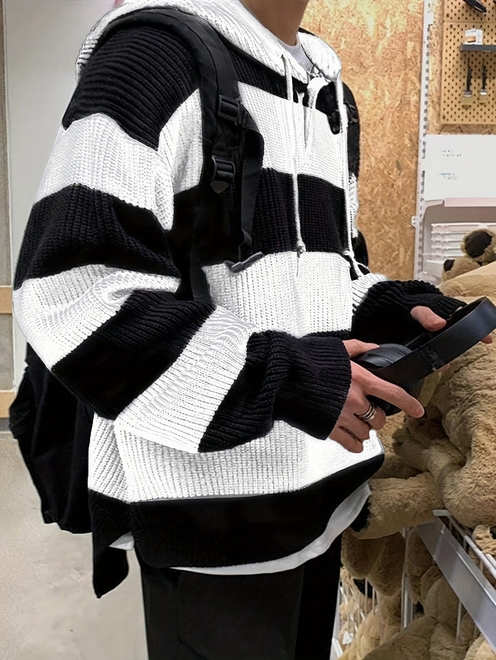 Tenzin – Übergröße Gestreift Gestrickt Kapuzenpullover