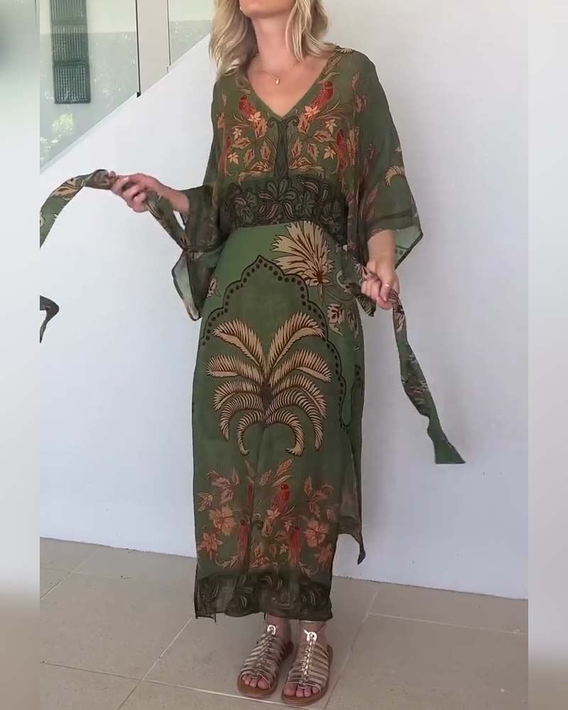 Brini – Bedrucktes Resort Kleid Mit V-Ausschnitt