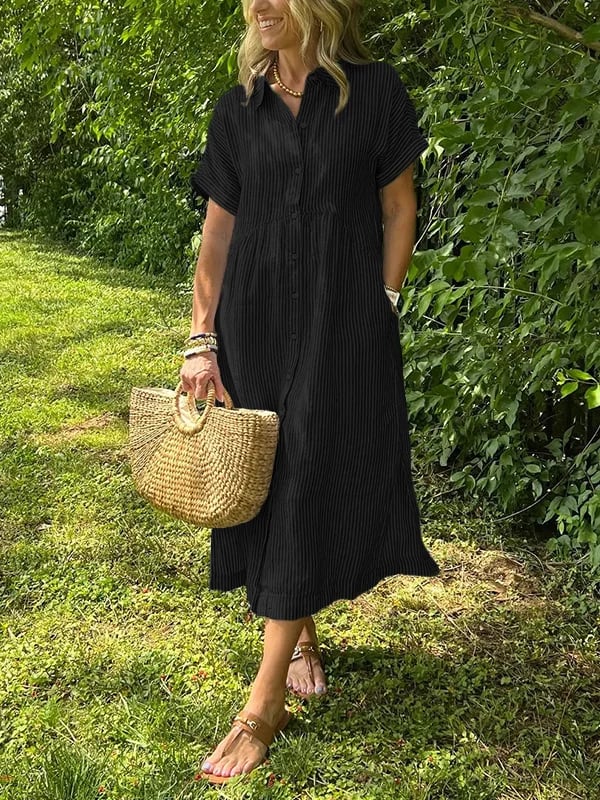Alory – Bequemes Gestreiftes Midikleid Mit Knopfleiste