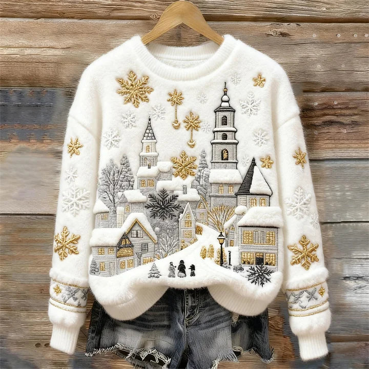 Kenisha – Gemusterter Pullover mit Weihnachtsmotiv und Stickerei