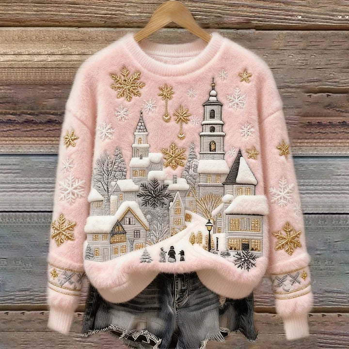 Kenisha – Gemusterter Pullover mit Weihnachtsmotiv und Stickerei