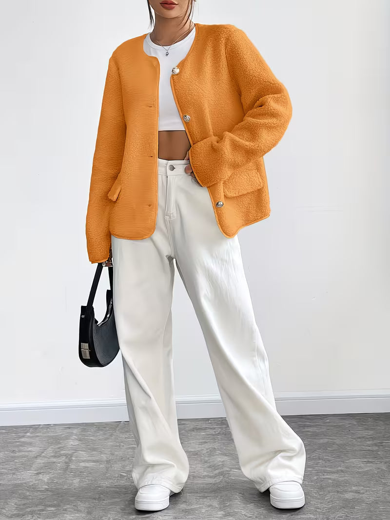 Viktorija - Elegante Jacke Mit Rundhalsausschnitt Und Knopfleiste