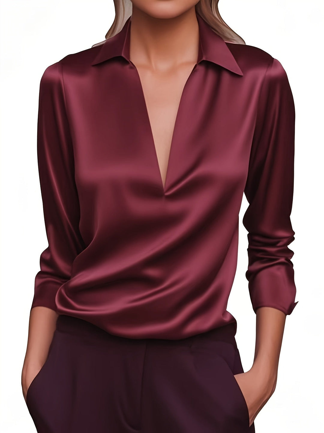 Kyrra – Elegante Satinbluse Mit V-Ausschnitt