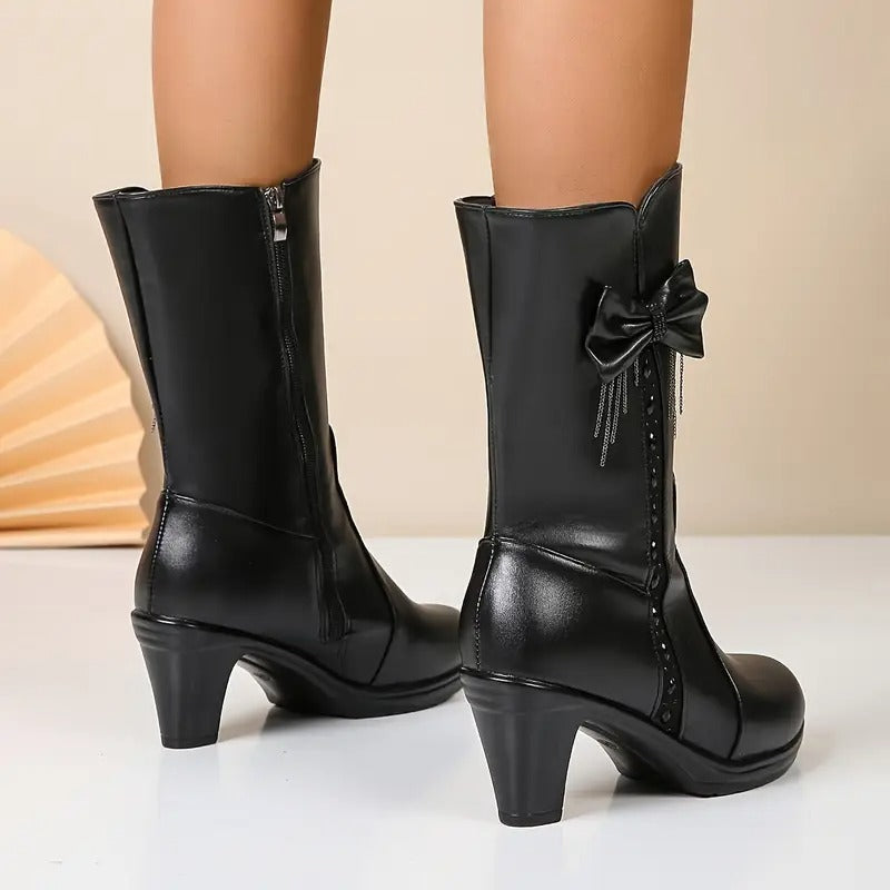 Nuccia - Vintage Lederstiefel Mit Schleife
