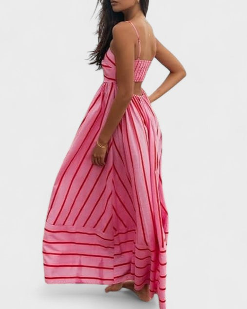 Lucille - Gestreift Drucken Maxikleid