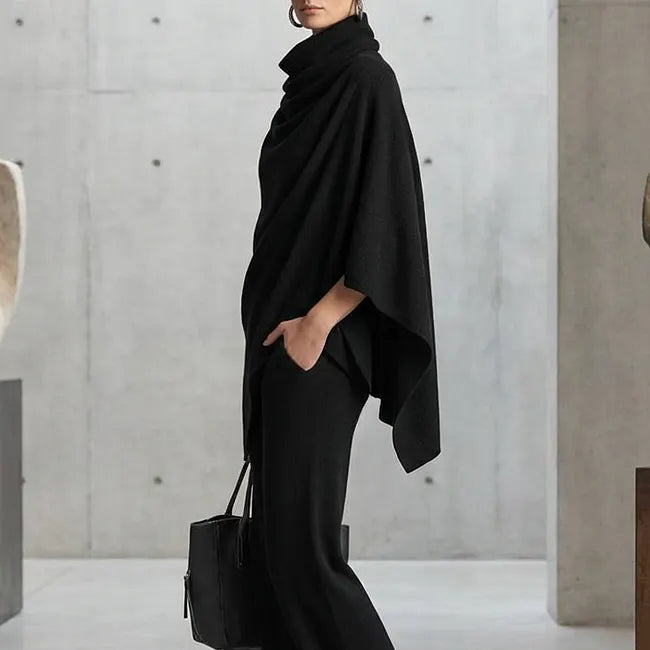 Deidraa - Set Aus Cape Mit Wasserfallausschnitt Und Hose Mit Weitem Bein