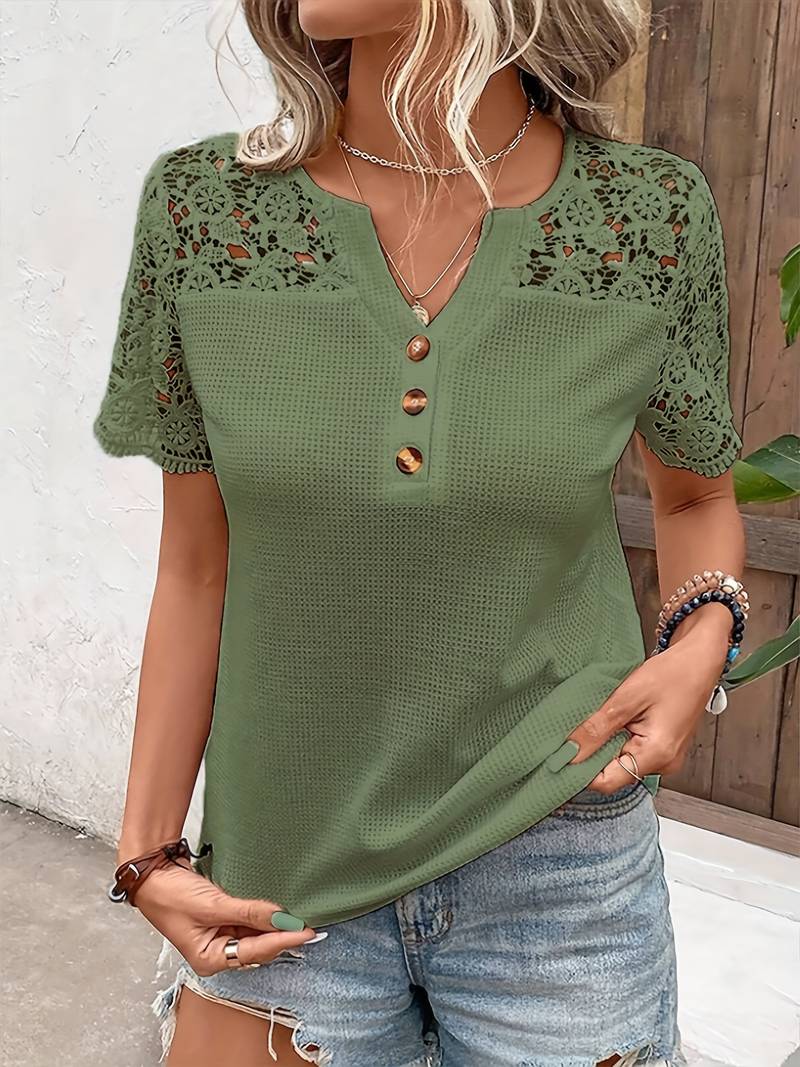 Nisa - Elegantes T-Shirt Mit Kurzen Ärmeln Und Spitzenbesatz