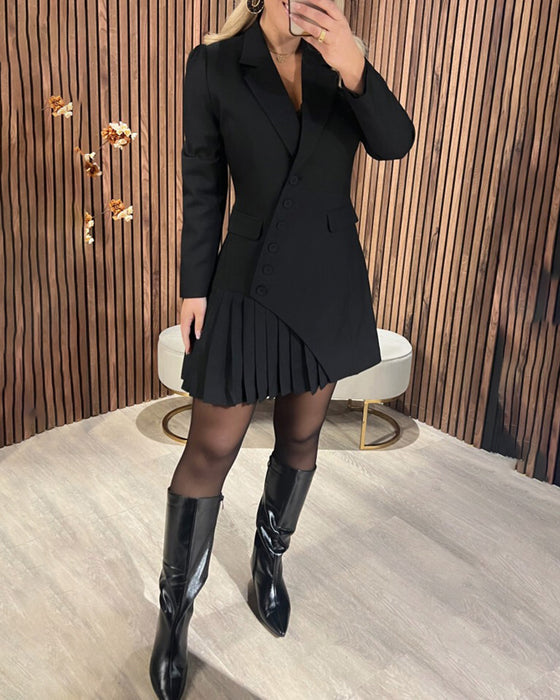 Luminita – Langärmliges Plissee Kleid Mit Reverskragen