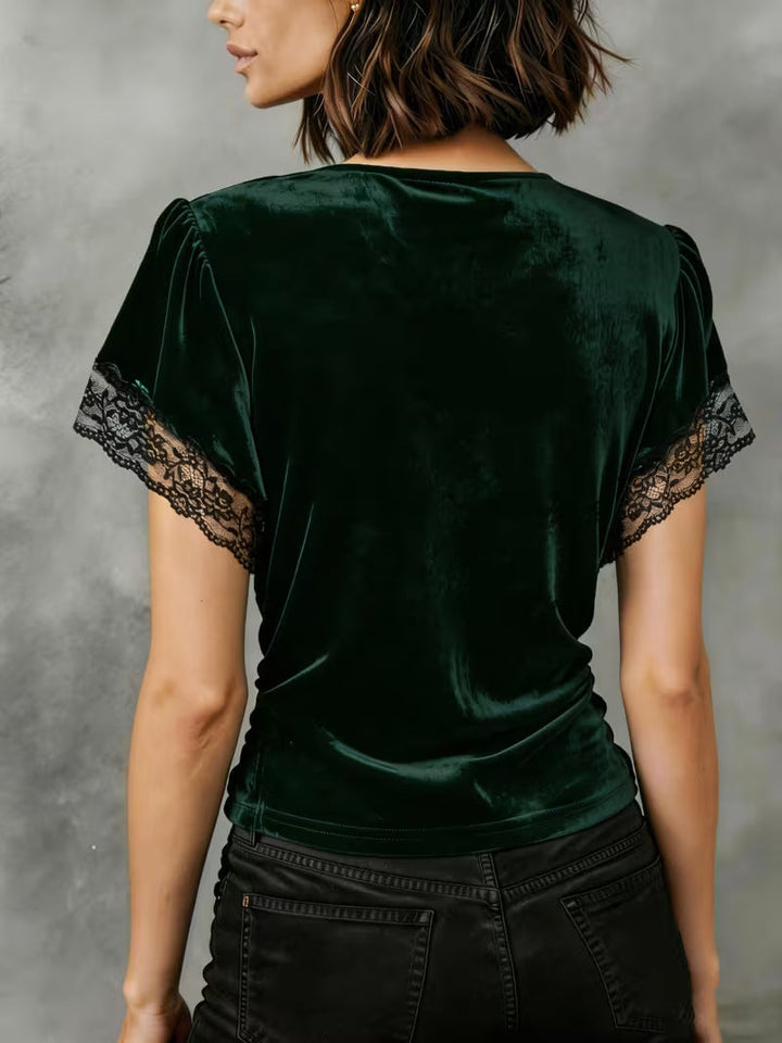 Jalisa – Vintage-Bluse Aus Samt Mit Schwanenmuster