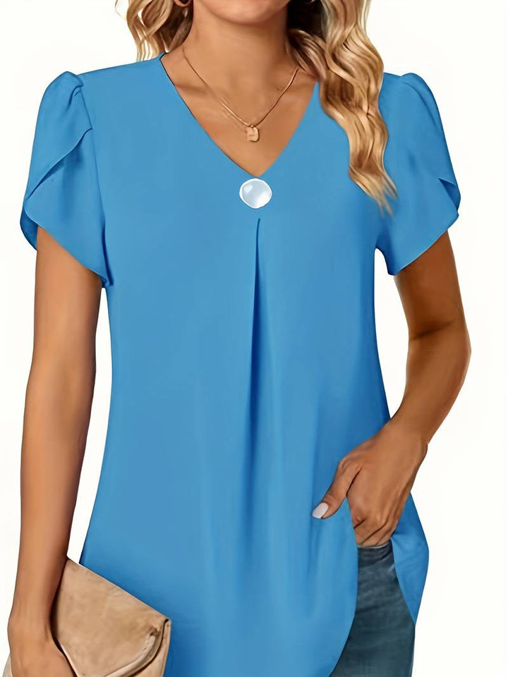 Thilakshi - Kurzärmelige Bluse Mit Rüschen Und Einem Knopf