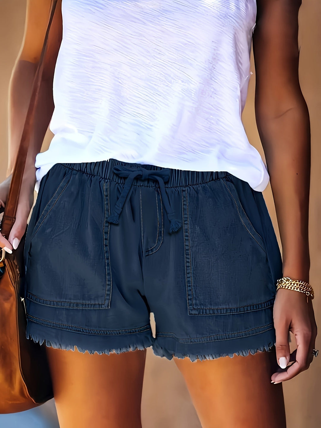 Katarina – Kurze Hose Aus Denim Mit Elastischem Bund Und Taschen