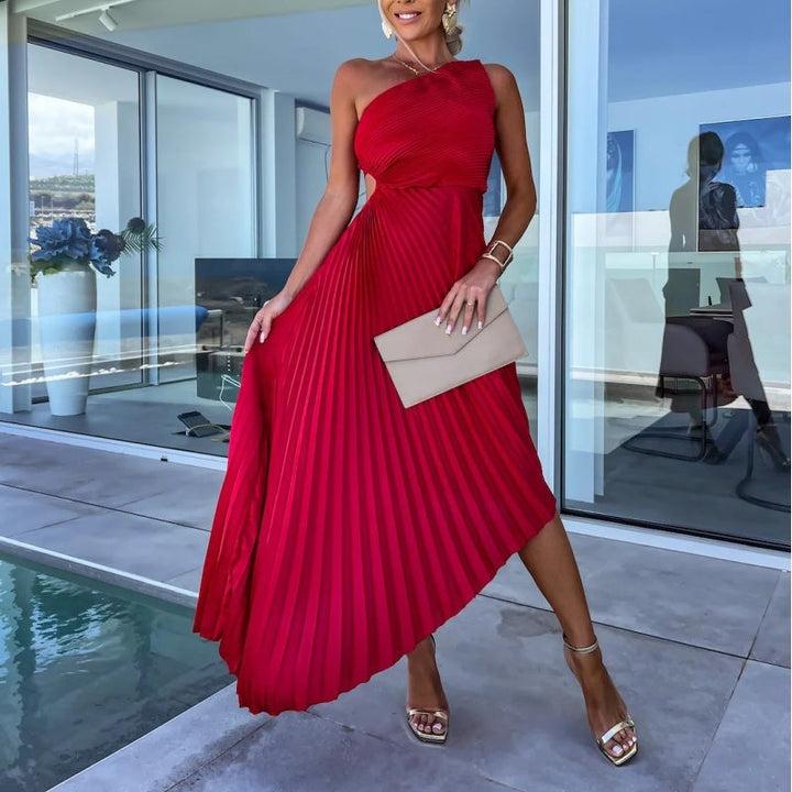 Breena – Stilvolles Einseitiges Plissiertes Maxi Kleid
