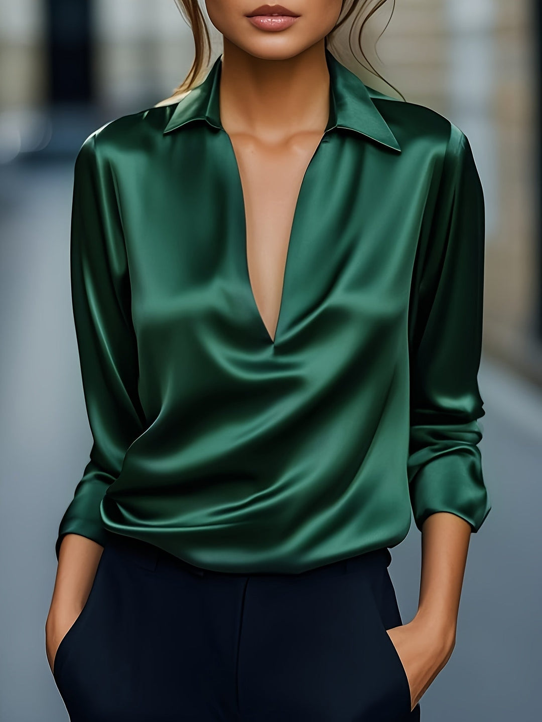 Kyrra – Elegante Satinbluse Mit V-Ausschnitt