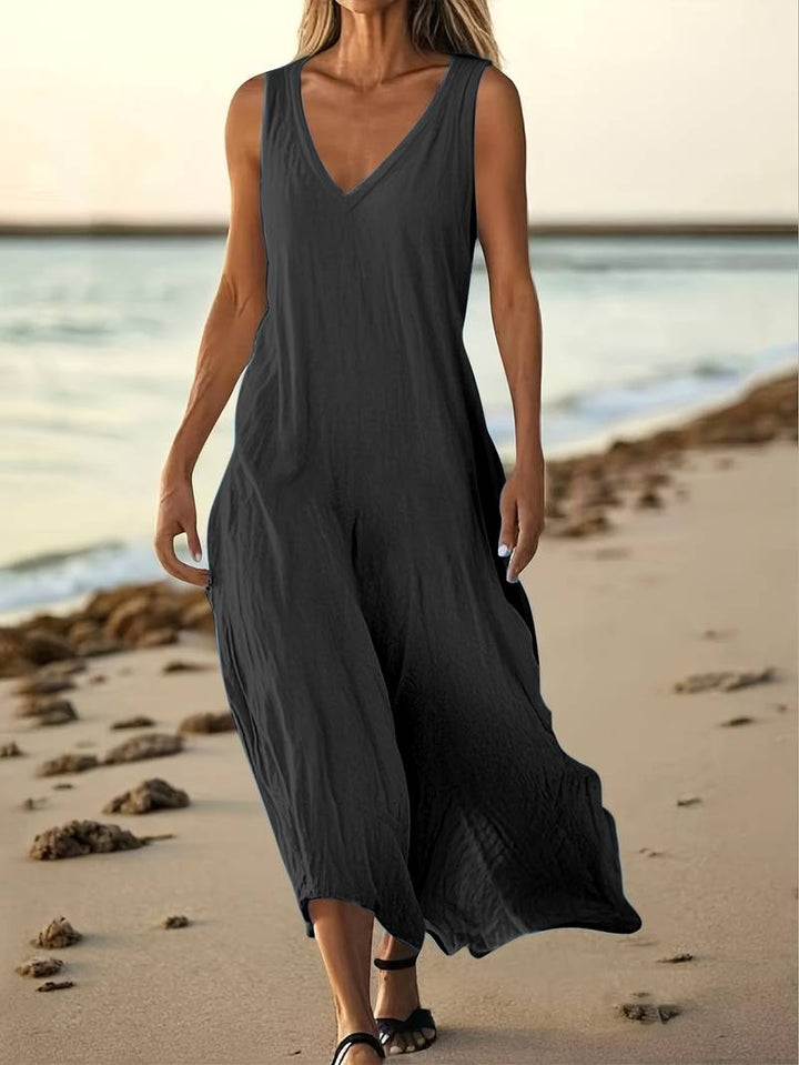 Brina - Elegantes Ärmelloses Maxikleid Mit V-ausschnitt