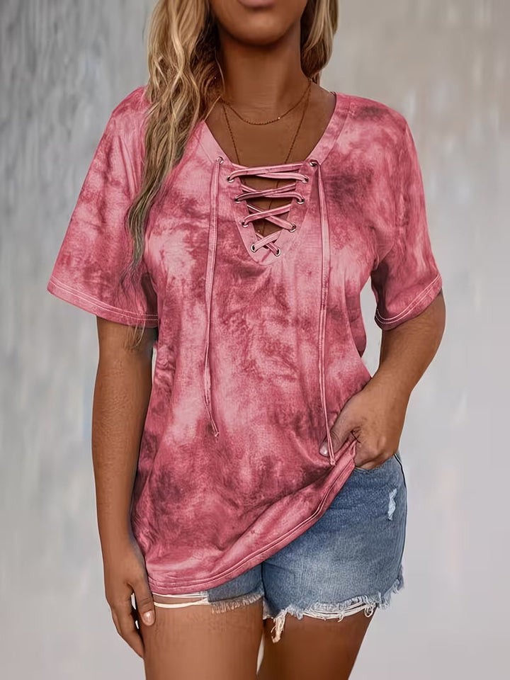 Rihanna – T-Hemd Mit V-Ausschnitt, Schnürung Und Tie-Dye-Optik