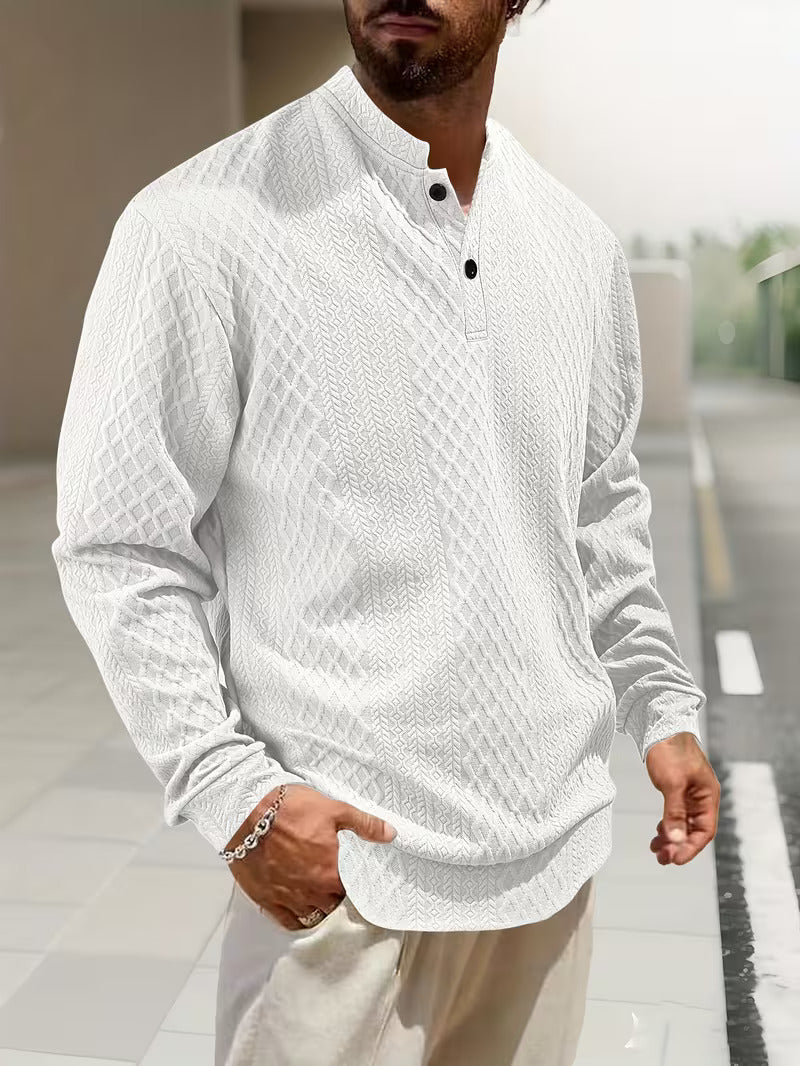 Mathew – Geometrisch Gestrickter Langarm Henley Pullover