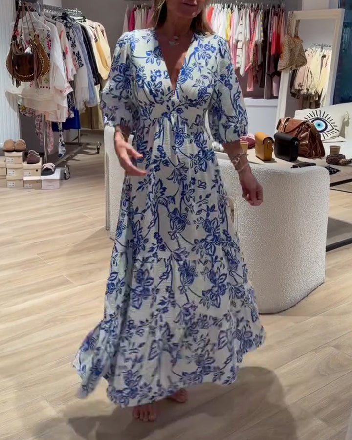 Lyssia – Elegantes Langes Kleid Mit Blumenmuster