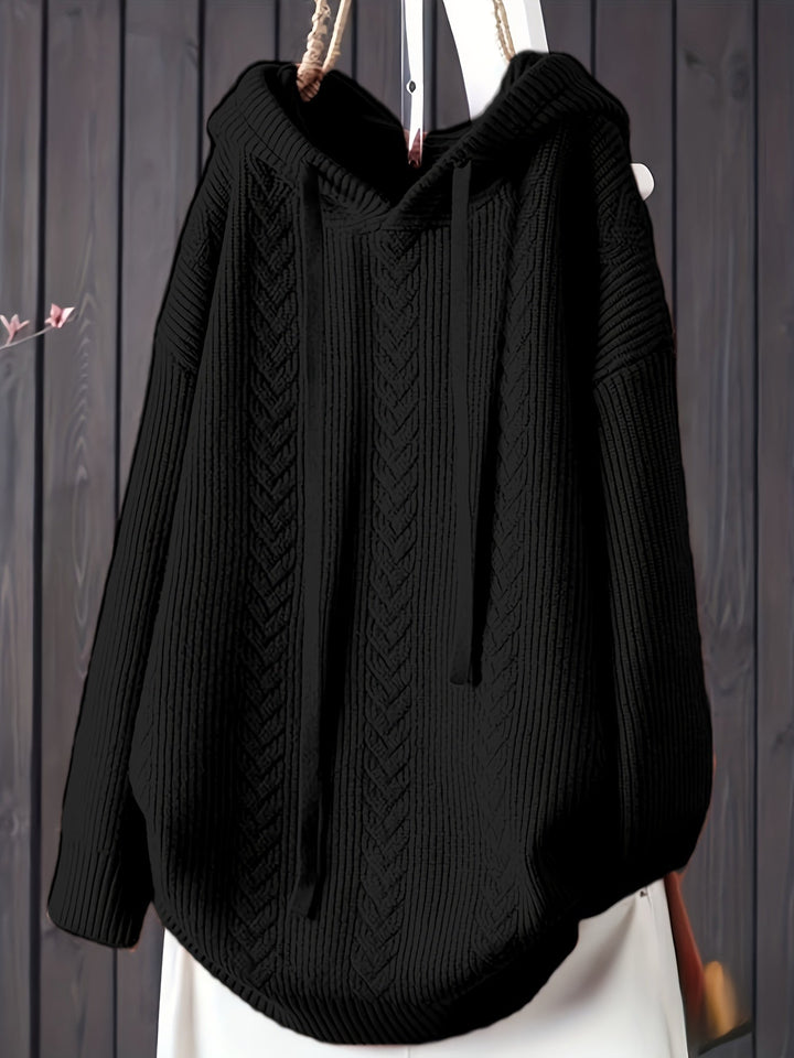 Genivee – Lässiger Langarm Strick Kapuzenpullover