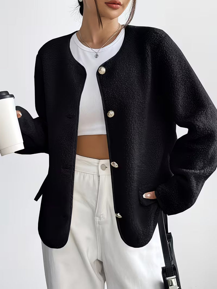 Viktorija - Elegante Jacke Mit Rundhalsausschnitt Und Knopfleiste