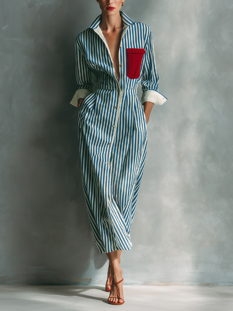 Makeda - Gestreiftes Hemdkleid Mit Brusttasche
