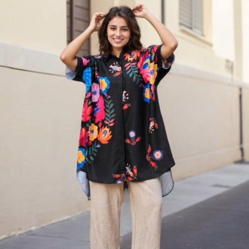 Rossella – Elegantes Hemd Mit Blumen Drucken