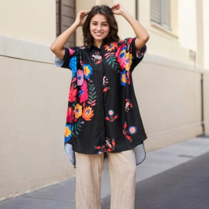 Rossella – Elegantes Hemd Mit Blumen Drucken