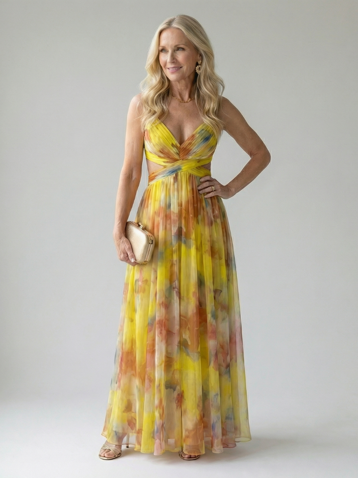Xeenia – Stilvolles Chiffon-Maxikleid Mit Ausschnitte
