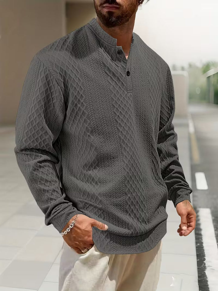 Mathew – Geometrisch Gestrickter Langarm Henley Pullover