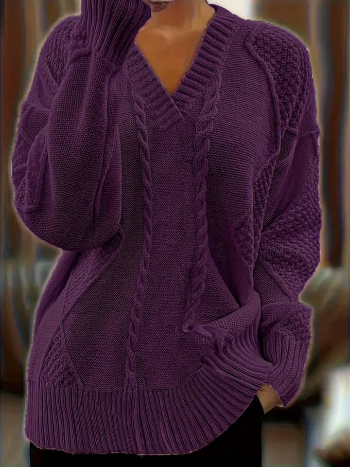 Tzvia - Lässiger Strick Pullover Mit V Ausschnitt