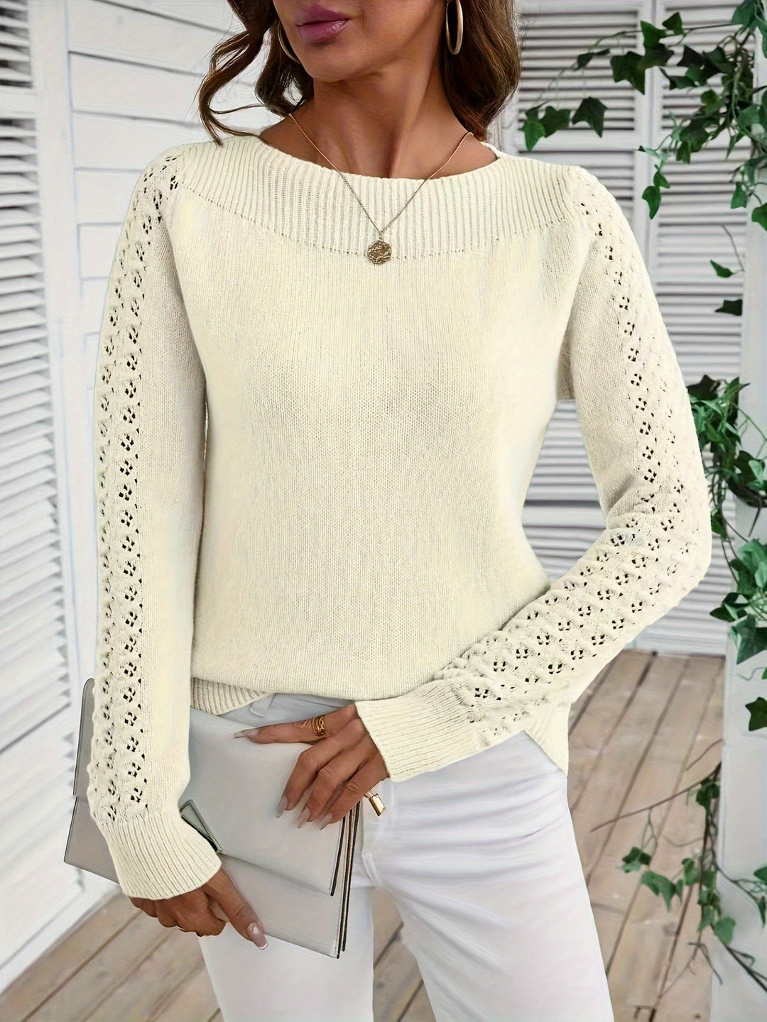 Pauliina - Lässiger Langarm Pullover Mit Lochmuster