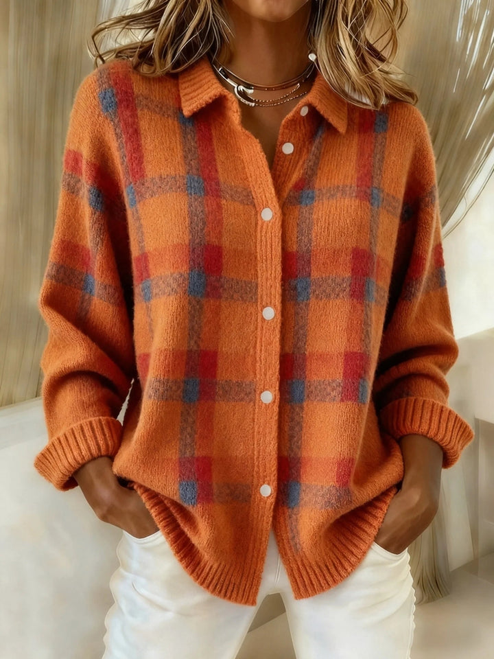 Anny – Lässiger Karierter Strickpullover Mit Knöpfen