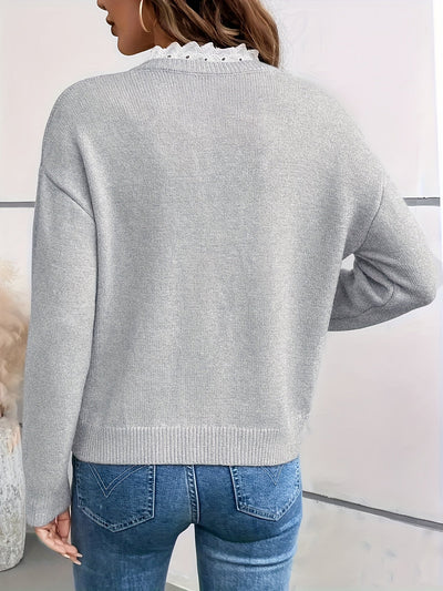 Kimbra – Stilvoller Pullover Mit V-Ausschnitt Und Spitzenbesatz