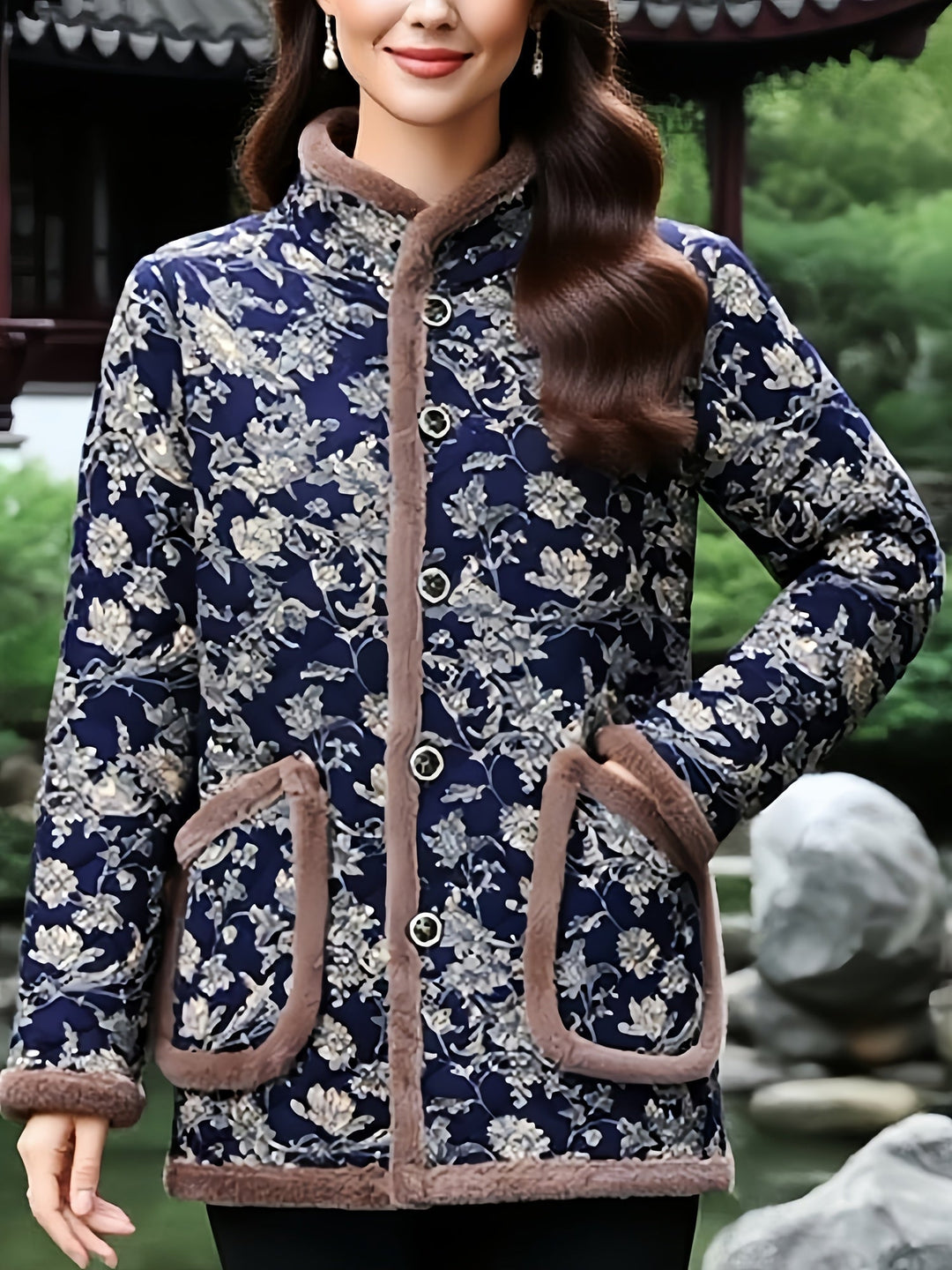 Mayte - Winter Jacke Mit Blumenmuster Und Knöpfen