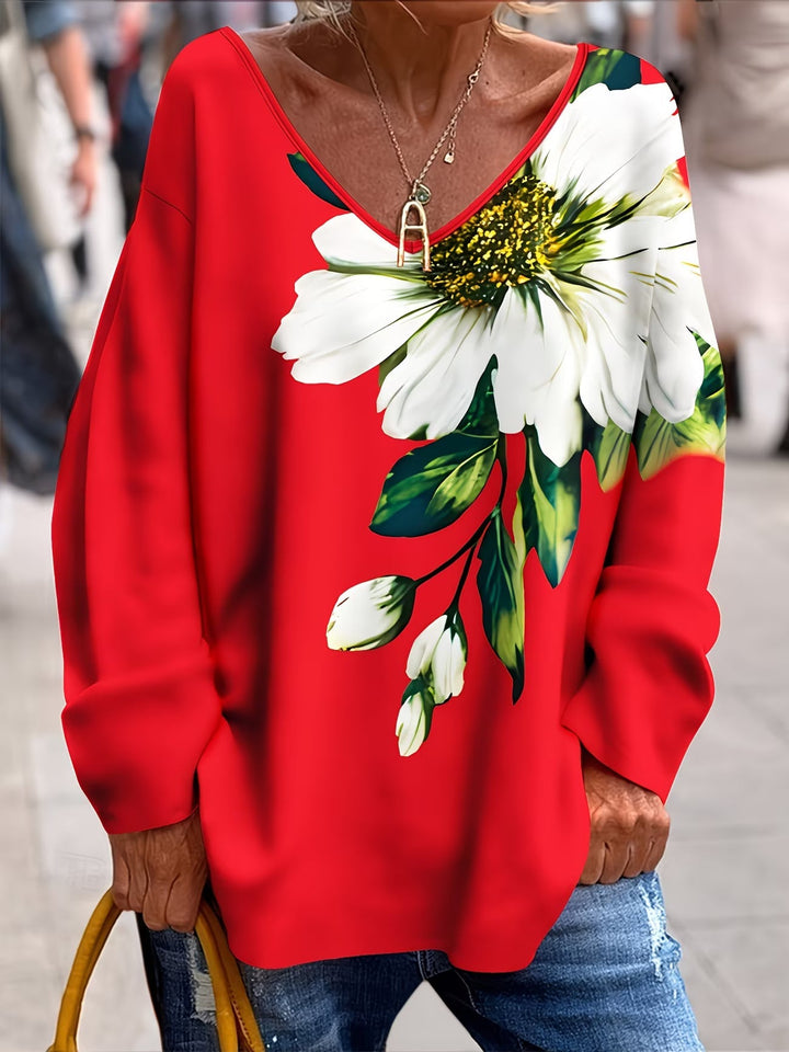 Daphna – Übergroß T-Hemd mit Blumen Drucken
