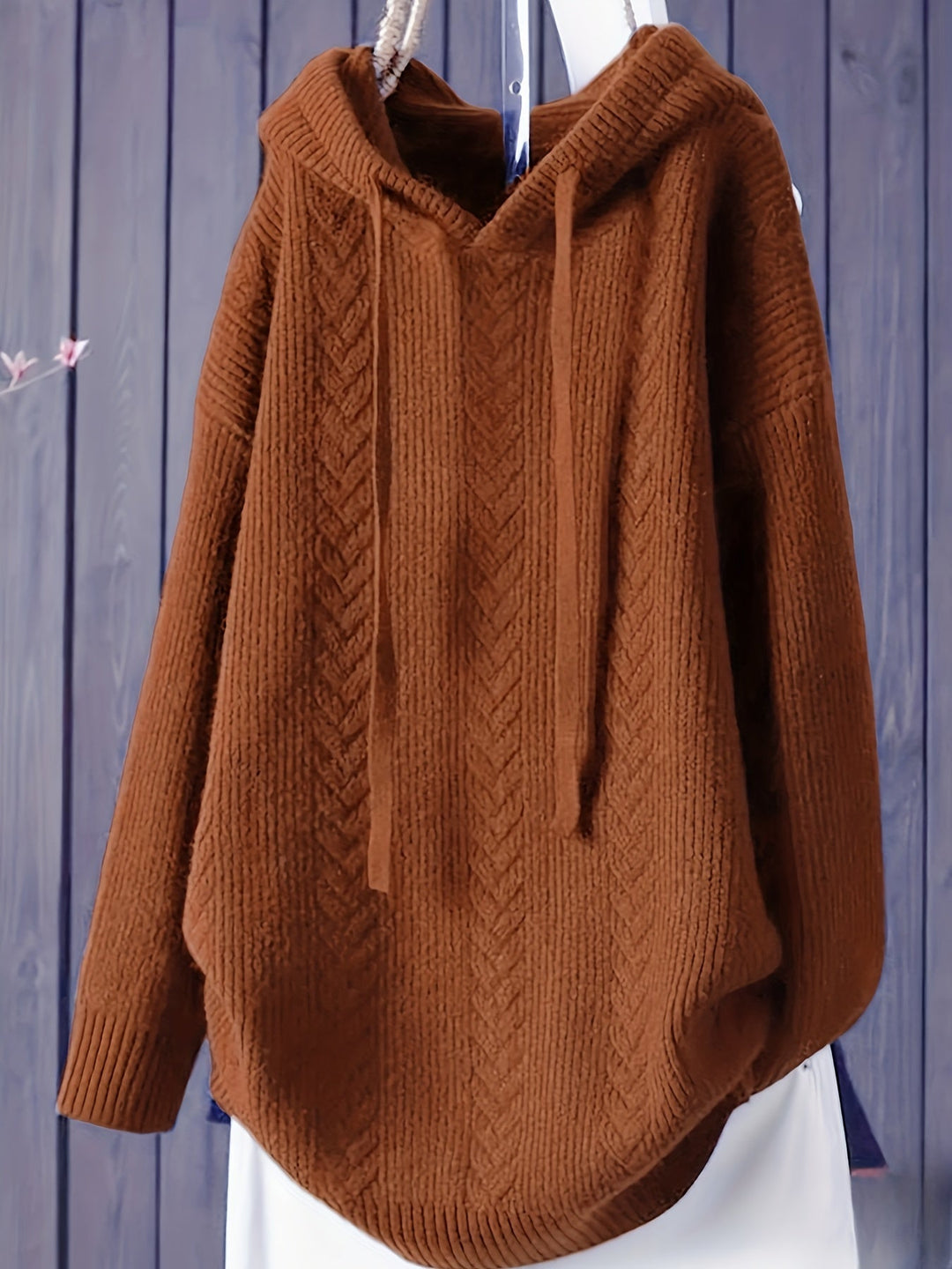 Genivee – Lässiger Langarm Strick Kapuzenpullover