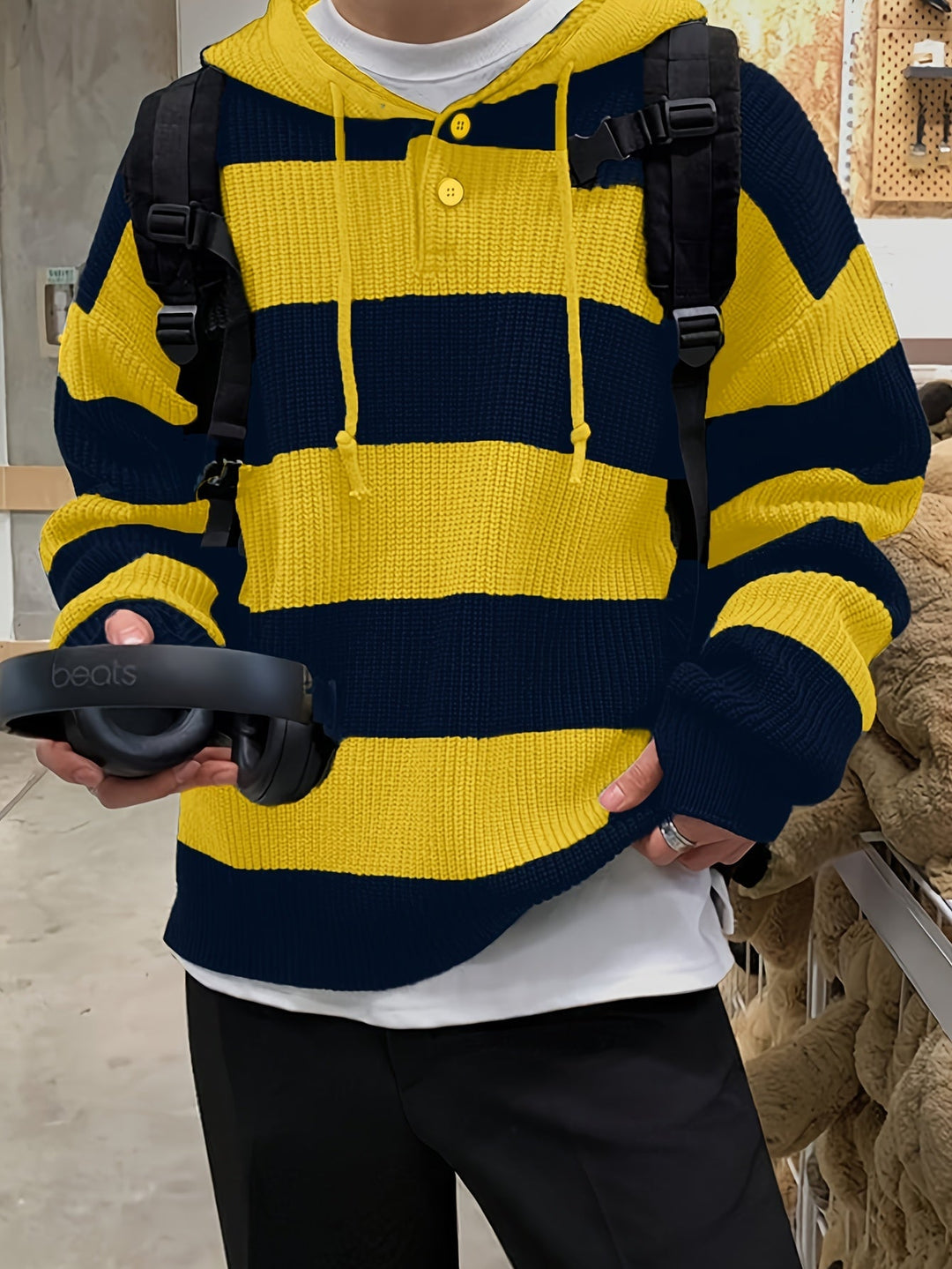 Tenzin – Übergröße Gestreift Gestrickt Kapuzenpullover