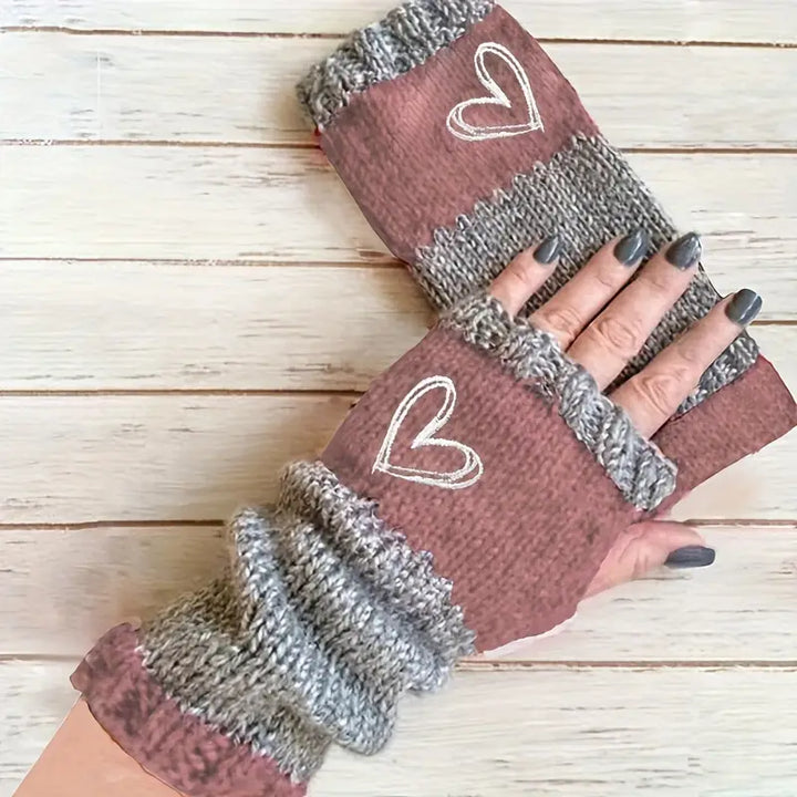 Eirlys – Gestrickte Fingerlose Handschuhe Mit Herzmotiv