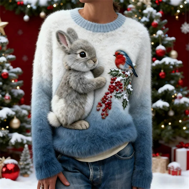 Suzette – Plüsch Pullover Mit Weihnachtskaninchen