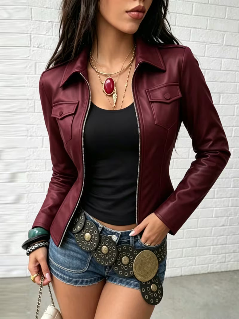 Shiona – Lederjacke Mit Vordertaschen