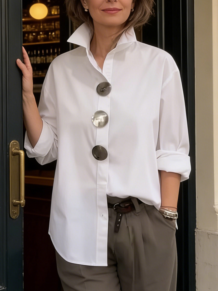 Shalani - Elegante Bluse Aus Leinen Und Baumwolle Mit Metallknöpfen