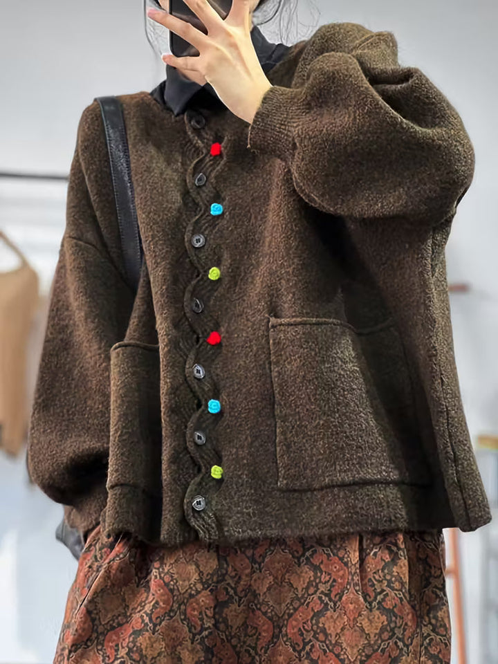 Kynza – Übergröße Strickjacke Mit bunten Knöpfen Vorne